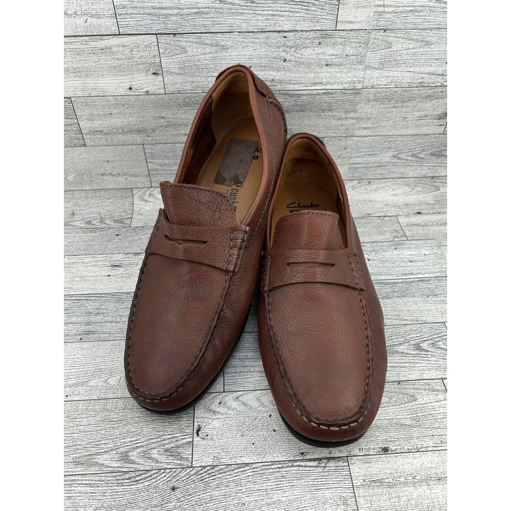 Clarks Men Brown Leather Penny Loafers Driving Mocs Cushion Soft Sz 12M